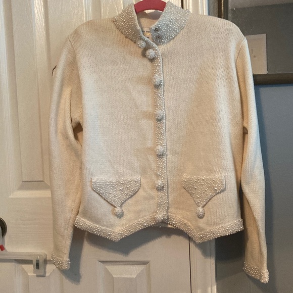 Lisa Nichols Sweaters - Lisa Nichols Elegant Cream Women's Blazer with Textured Details Size M